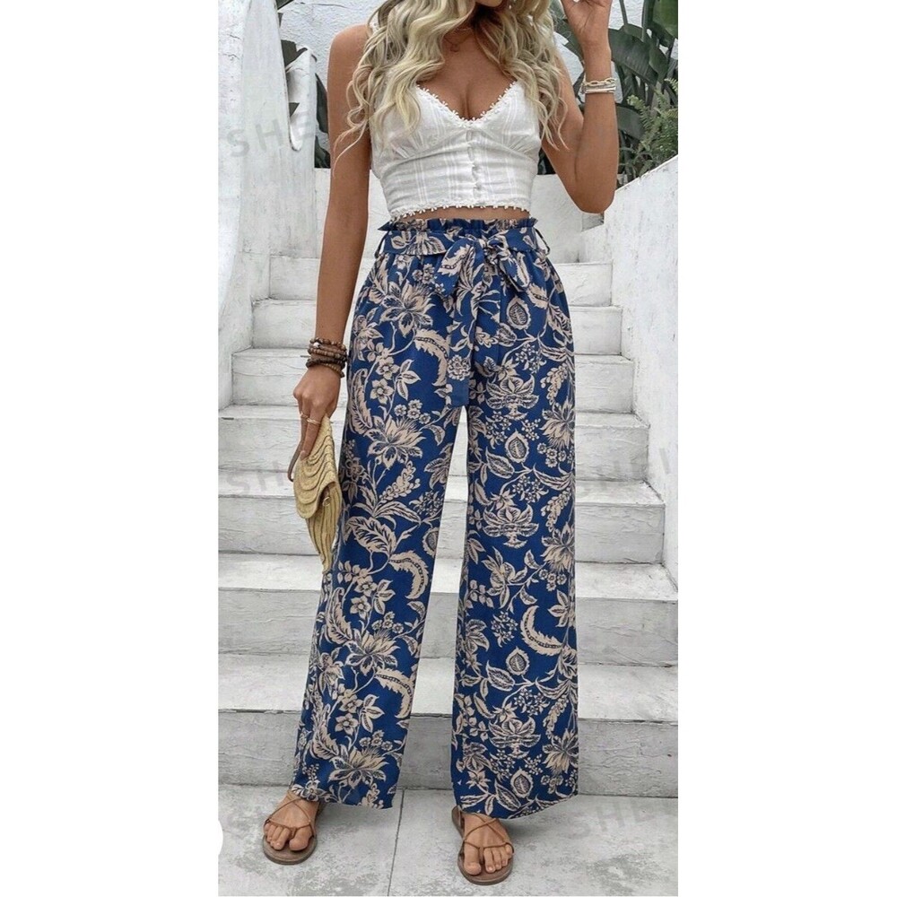 SHEIN Curve Women’s Wide Leg Pants Elastic High Waist Size L Flowy 3XL Pull On